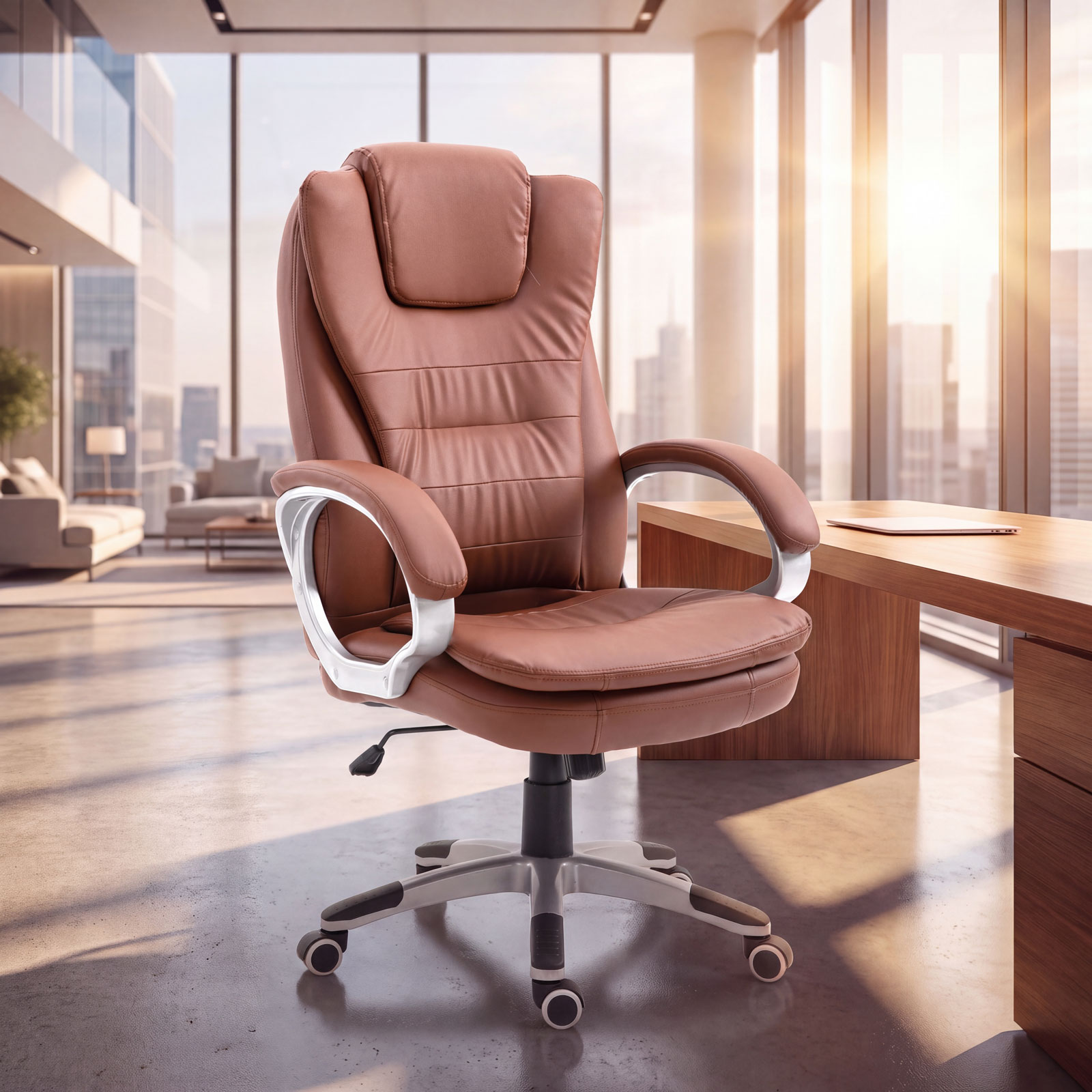 Office leather swivel chair - brown