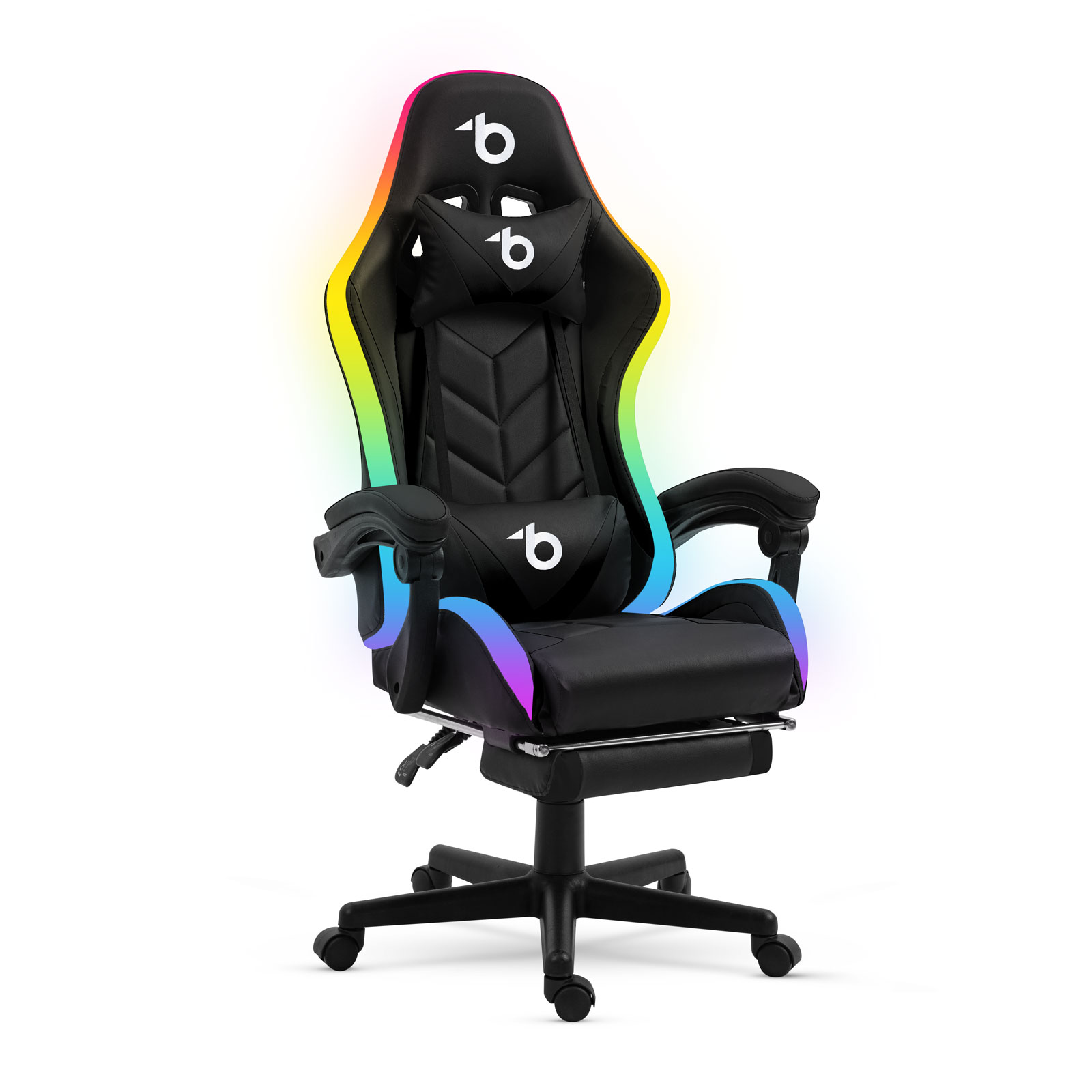 RGB LED igričarski gamerski stol z blazino in naslonjali za roke - črna
