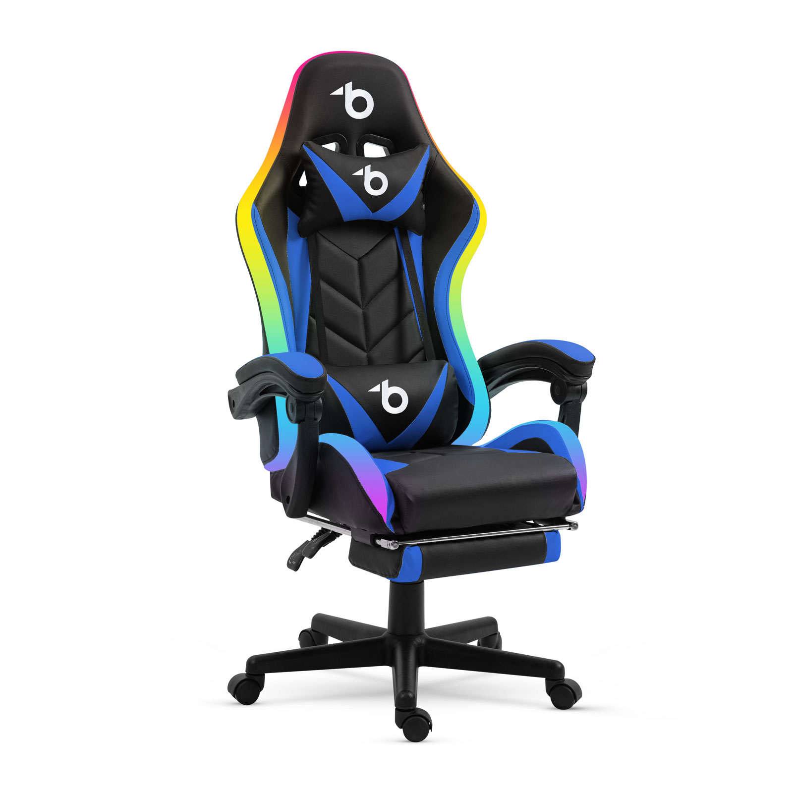 RGB LED igričarski gamerski stol z blazino in naslonjali za roke - črna / modra