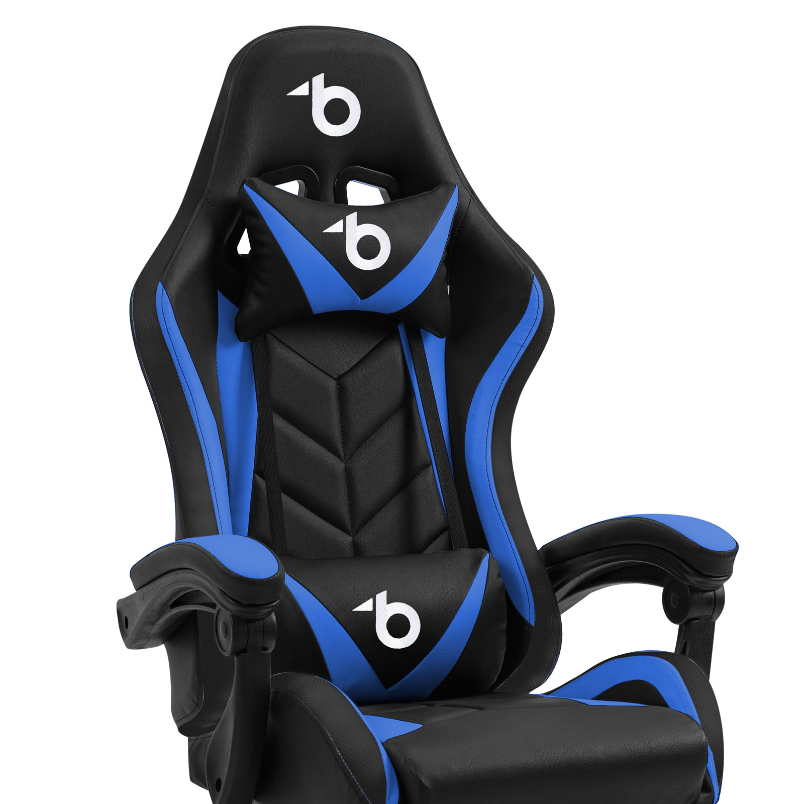RGB LED gamer chair with cushion and armrests - black / blue