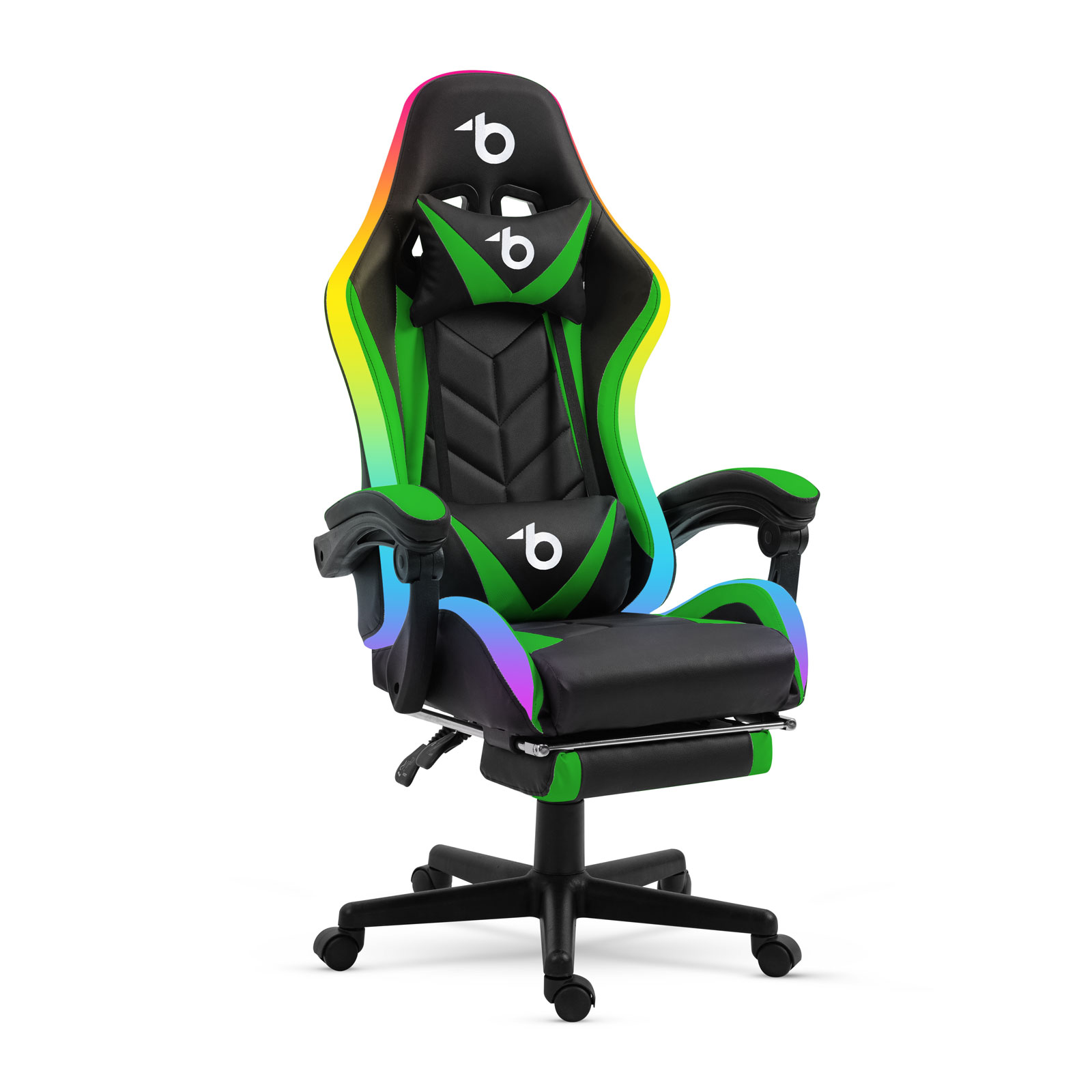 RGB LED igričarski gamerski stol z blazino in naslonjali za roke - črna / zelena