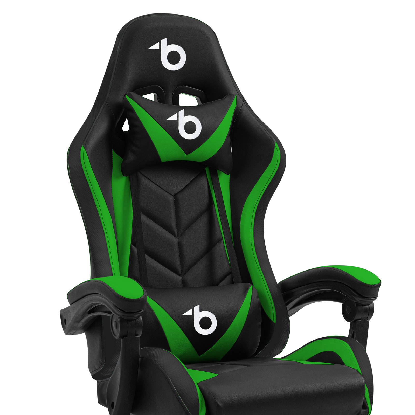 RGB LED gamer chair with cushion and armrests - black / green
