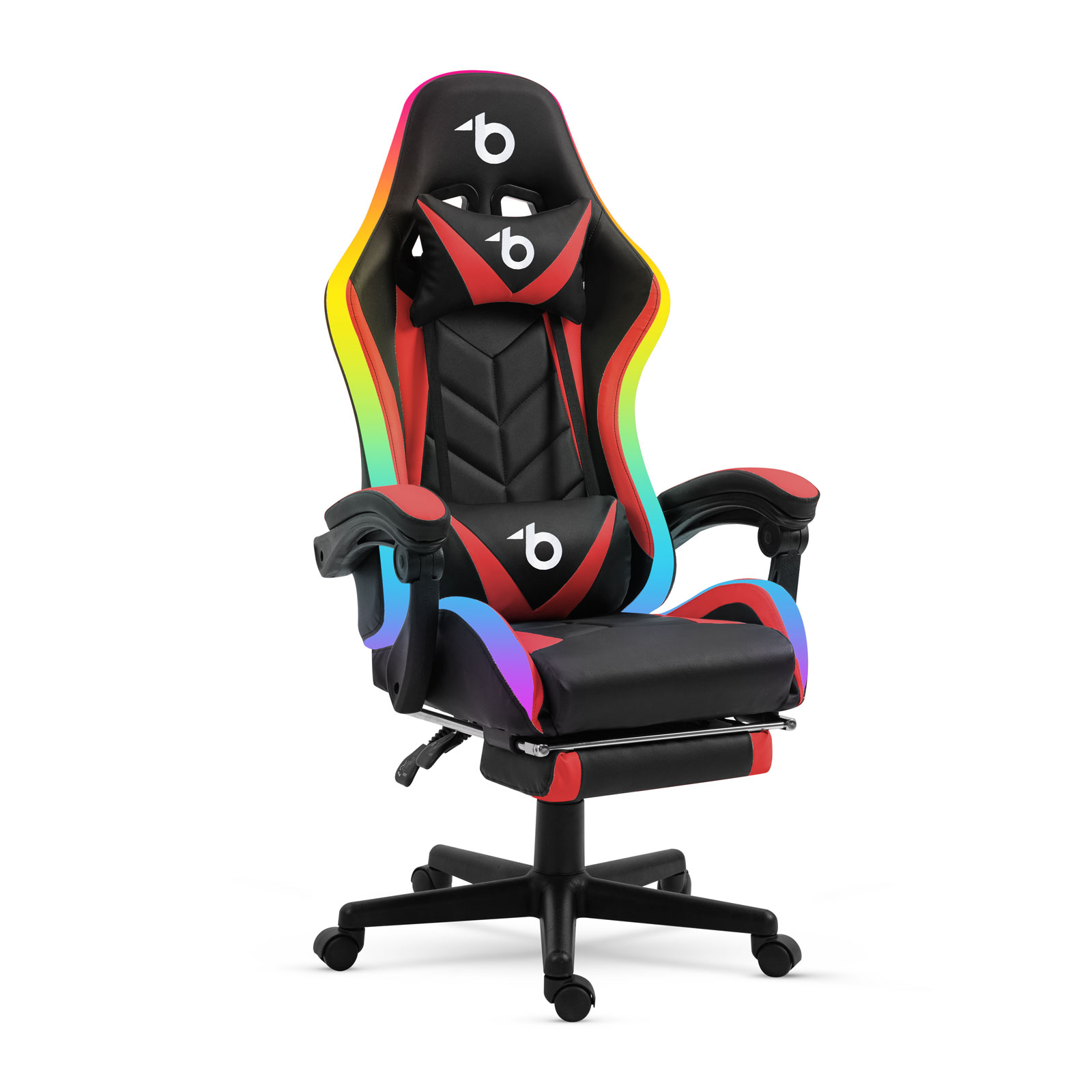 RGB LED igričarski gamerski stol z blazino in naslonjali za roke - črna / rdeča