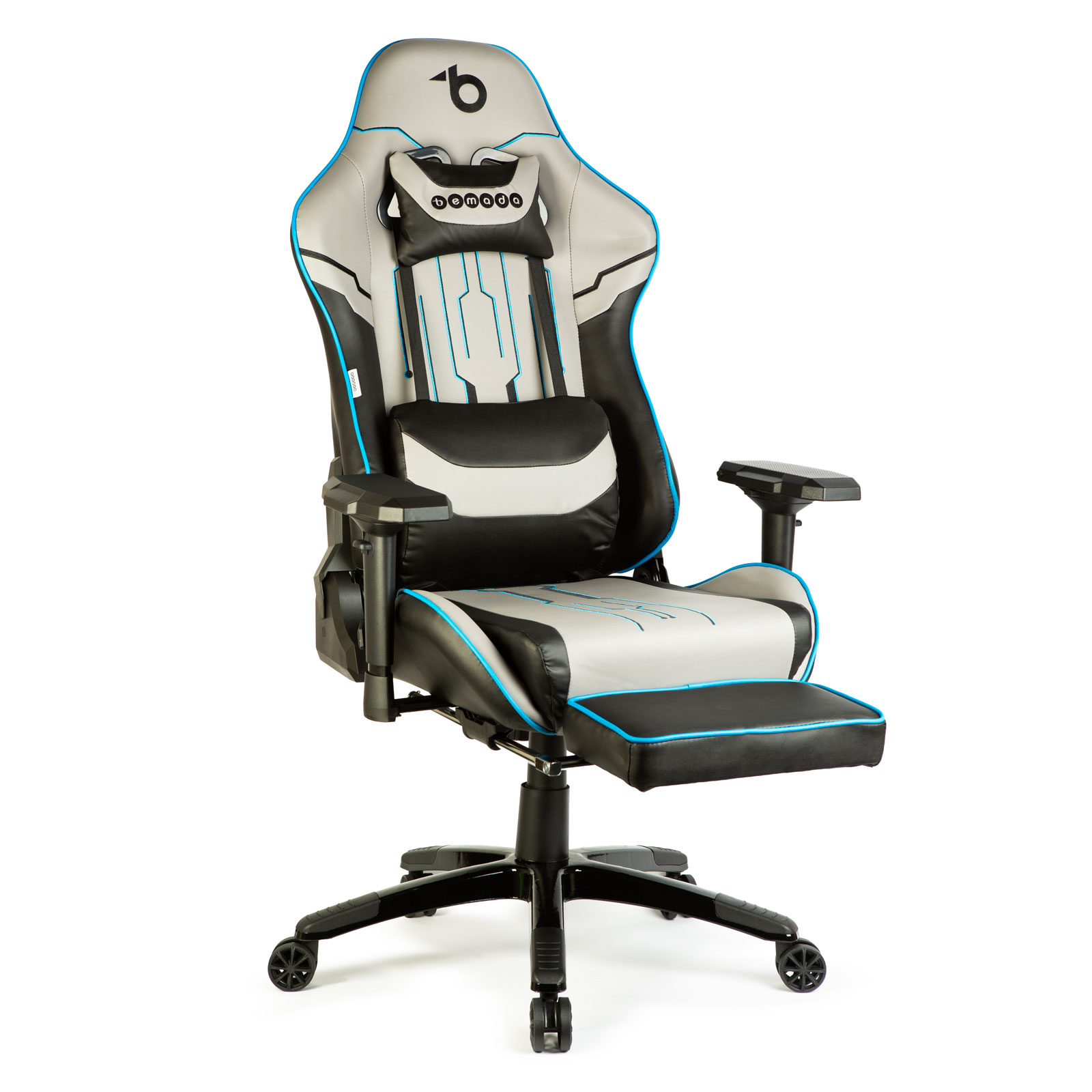 Gaming chair with cushion – grey/black/blue – 84 x 52 / 48 x 50 cm