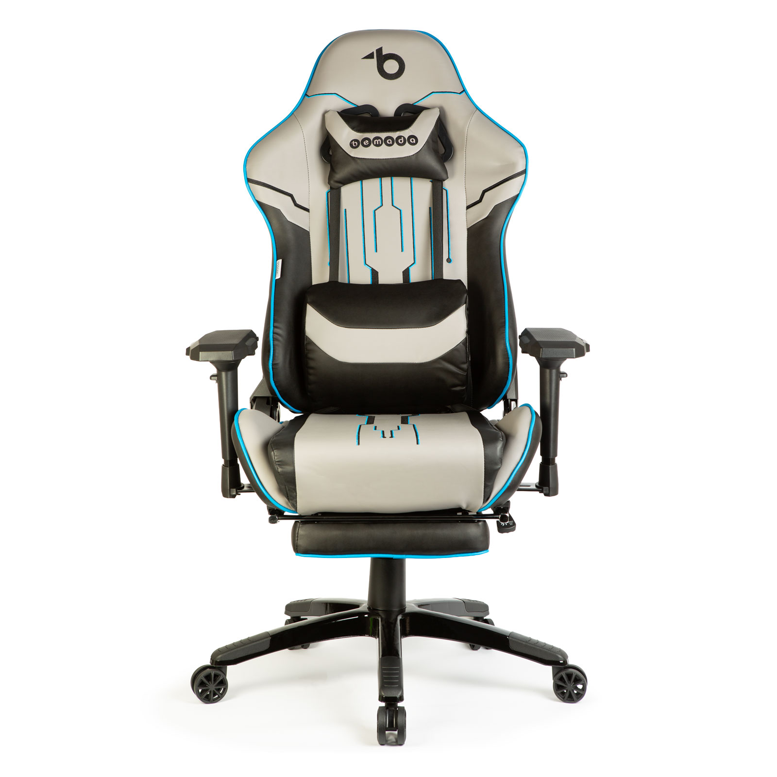 Gaming chair with cushion – grey/black/blue – 84 x 52 / 48 x 50 cm