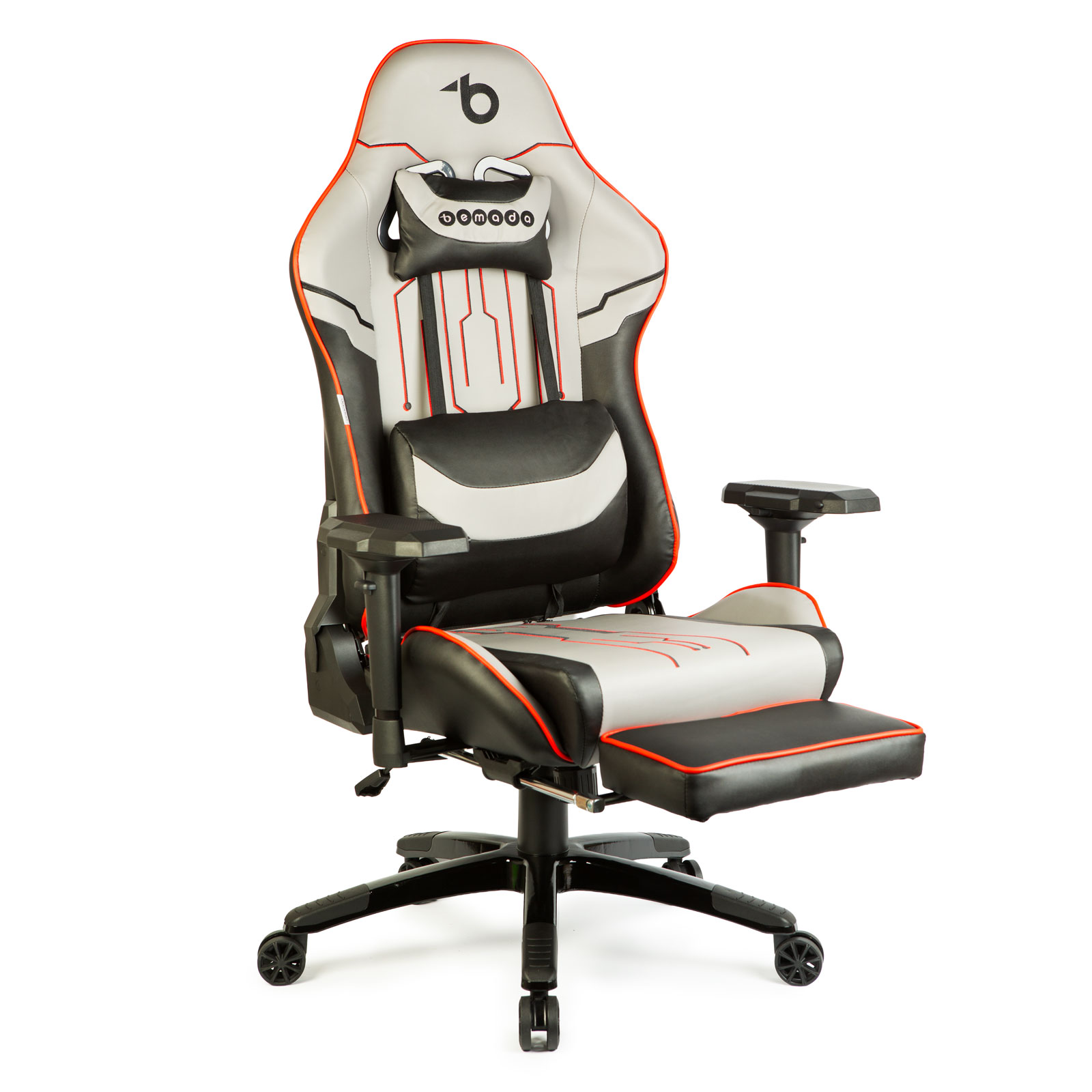 Gaming chair with cushion – grey/black/red – 84 x 52 / 48 x 50 cm