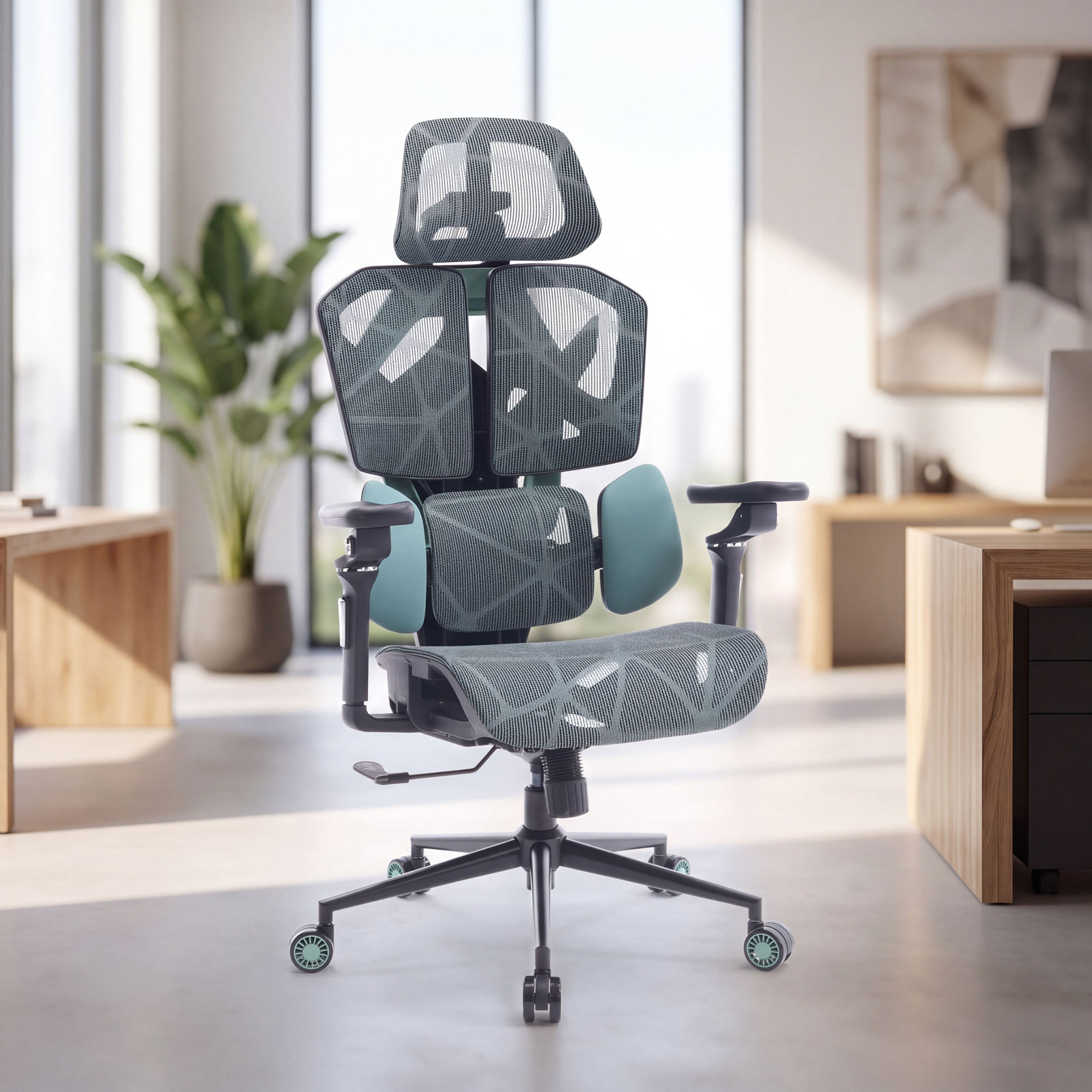 TitanMesh Pro office swivel chair with side cushions - mint - 119 x 72 x 73 cm