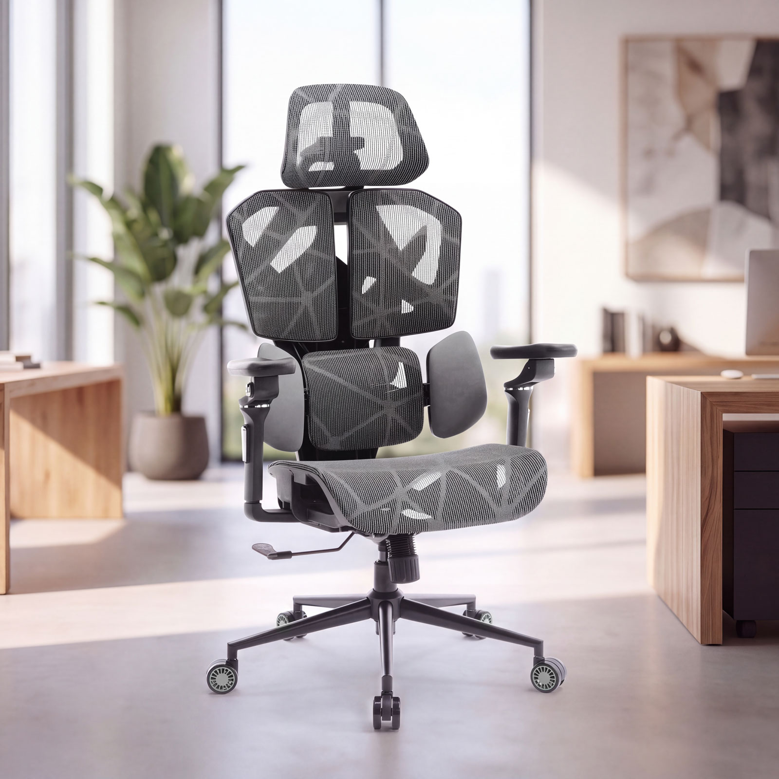TitanMesh Pro office swivel chair with side cushions - gray - 119 x 72 x 73 cm