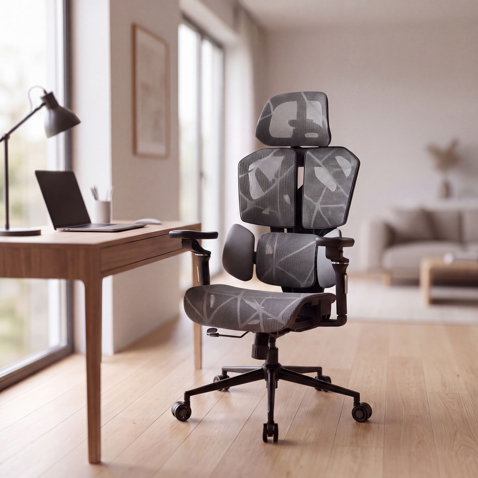 TitanMesh Pro office swivel chair with side cushions - gray - 119 x 72 x 73 cm