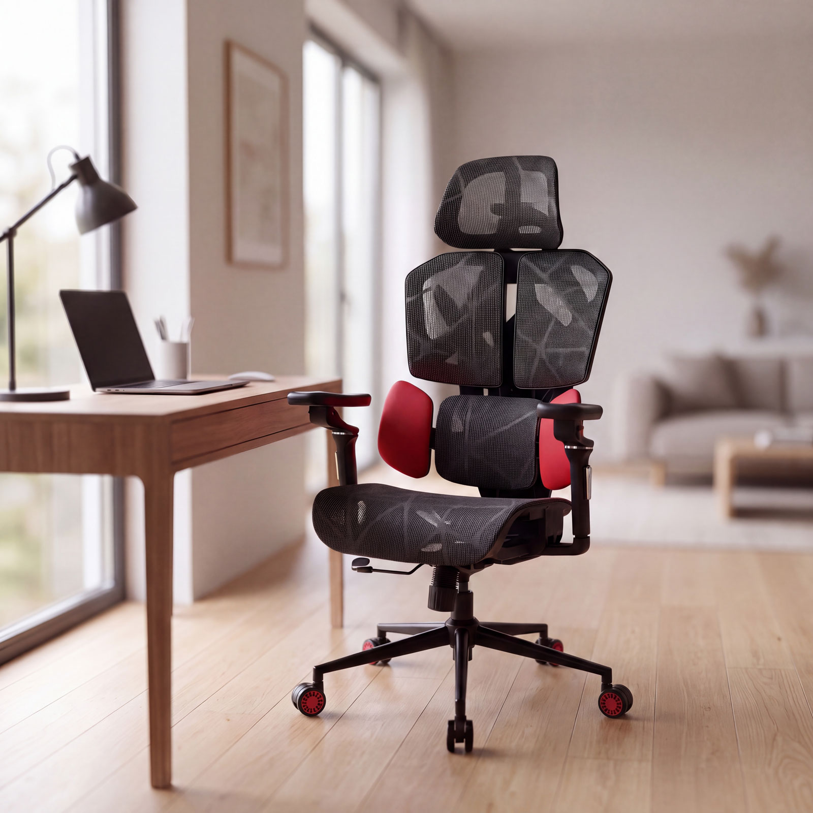 TitanMesh Pro office swivel chair with side cushions - red - 119 x 72 x 73 cm