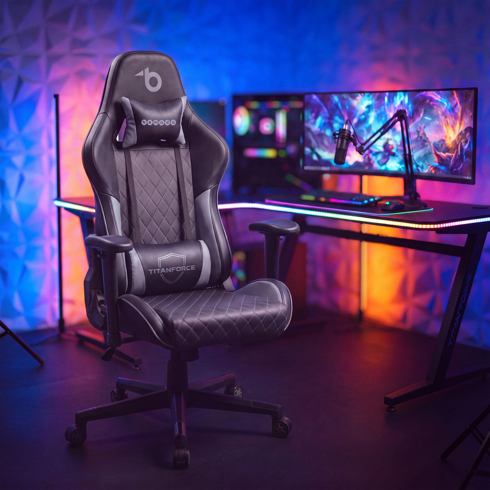 TitanForce gaming chair with cushions - black/gray - 122 x 65 x 53 cm