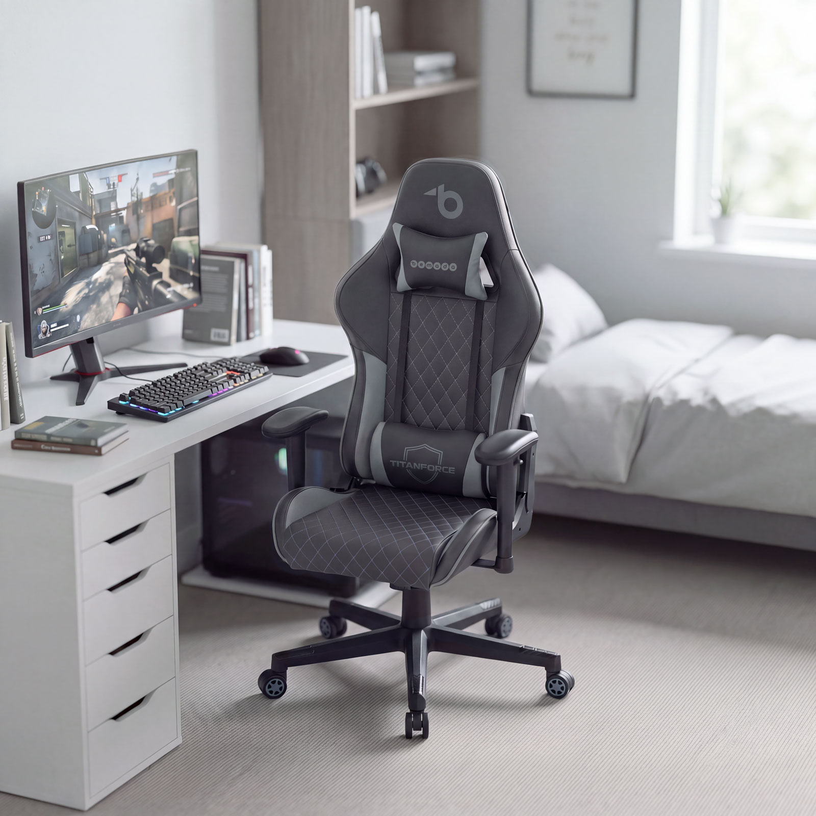 TitanForce gaming chair with cushions - black/gray - 122 x 65 x 53 cm