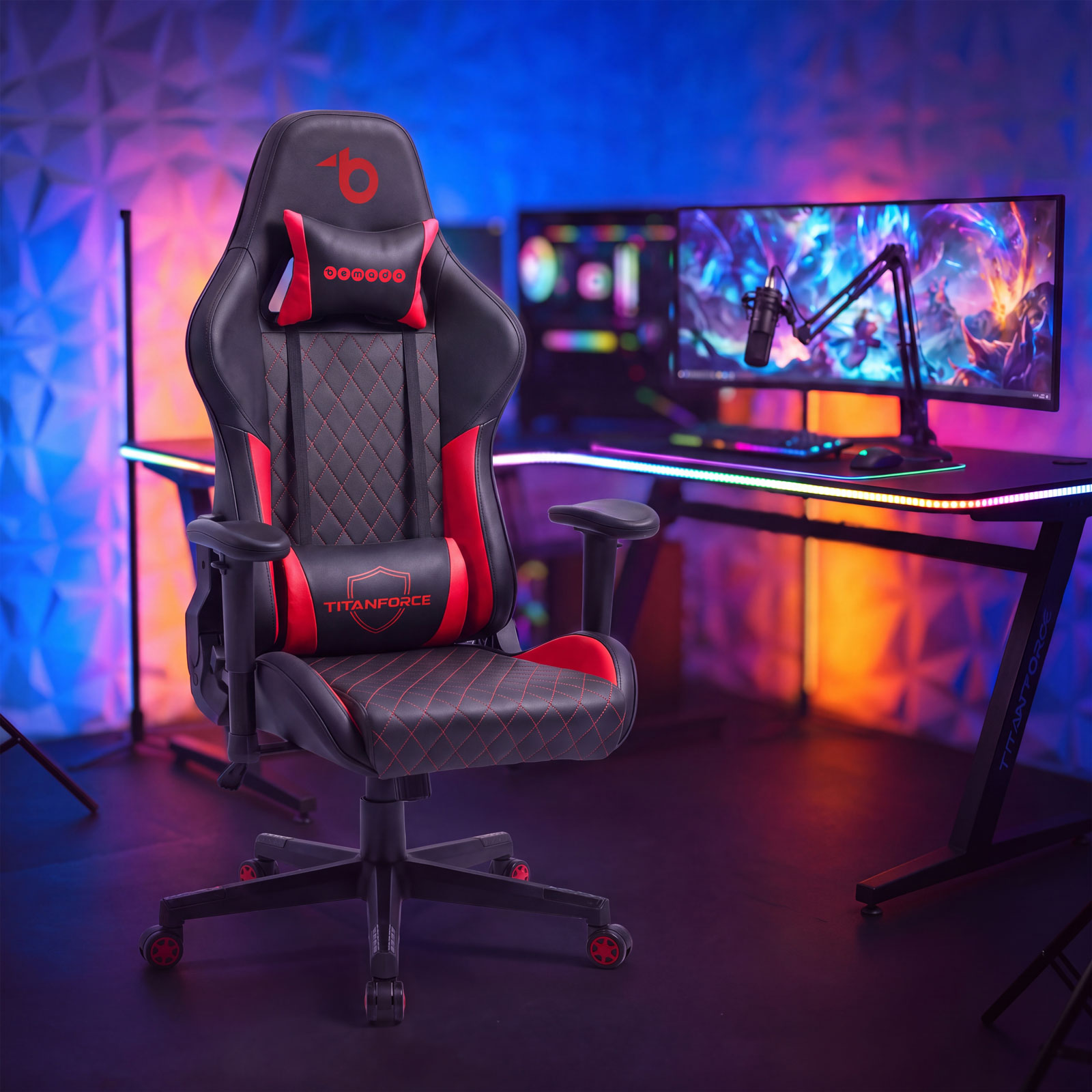 Igričarski gamerski stol TitanForce z blazinami - črna/rdeča - 122 x 65 x 53 cm