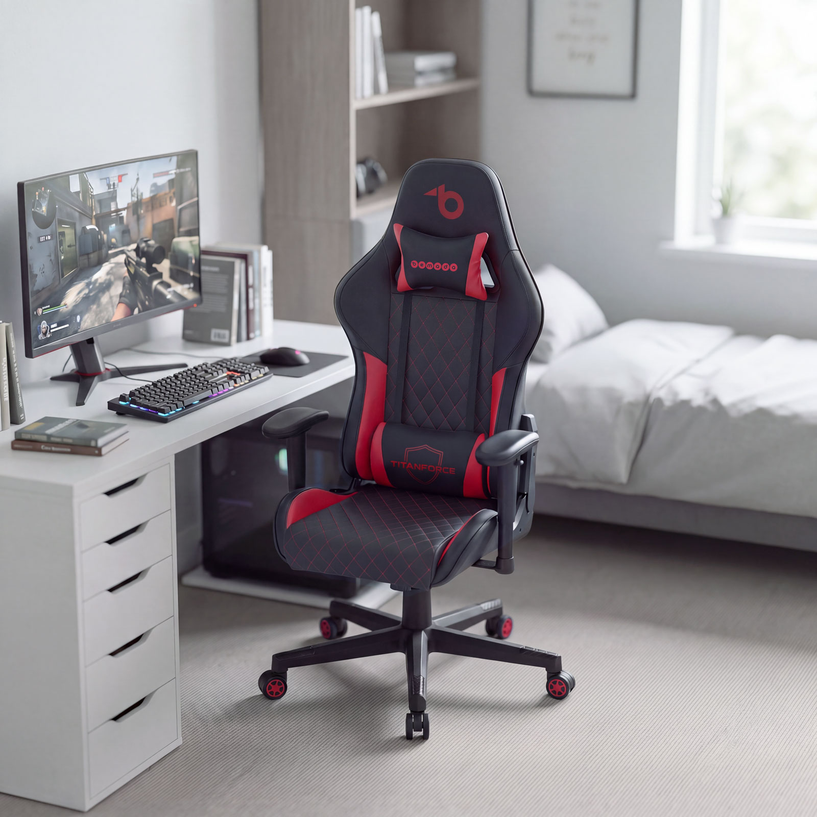 TitanForce gaming chair with cushions - black/red - 122 x 65 x 53 cm