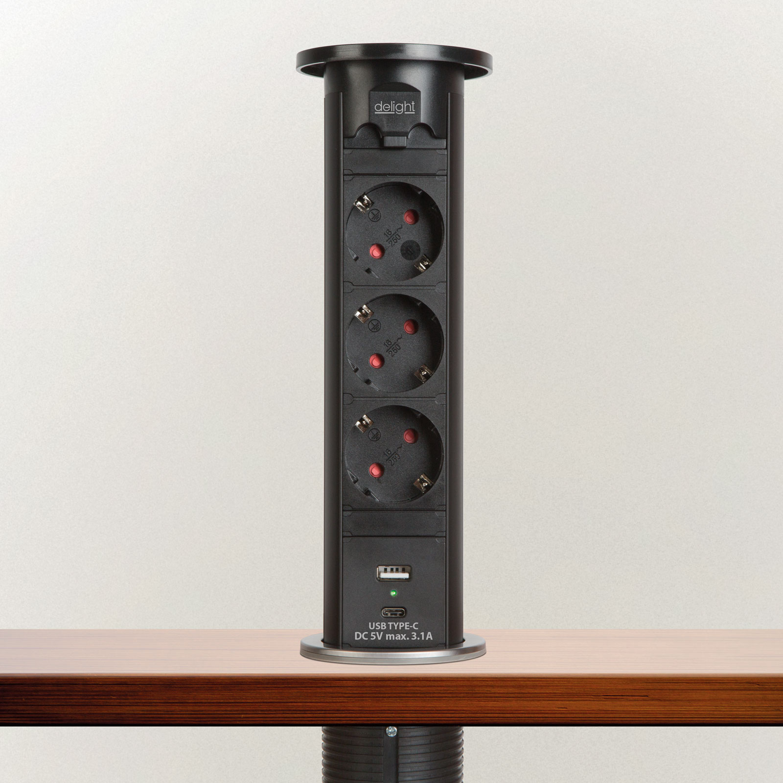Pop-up power socket - black