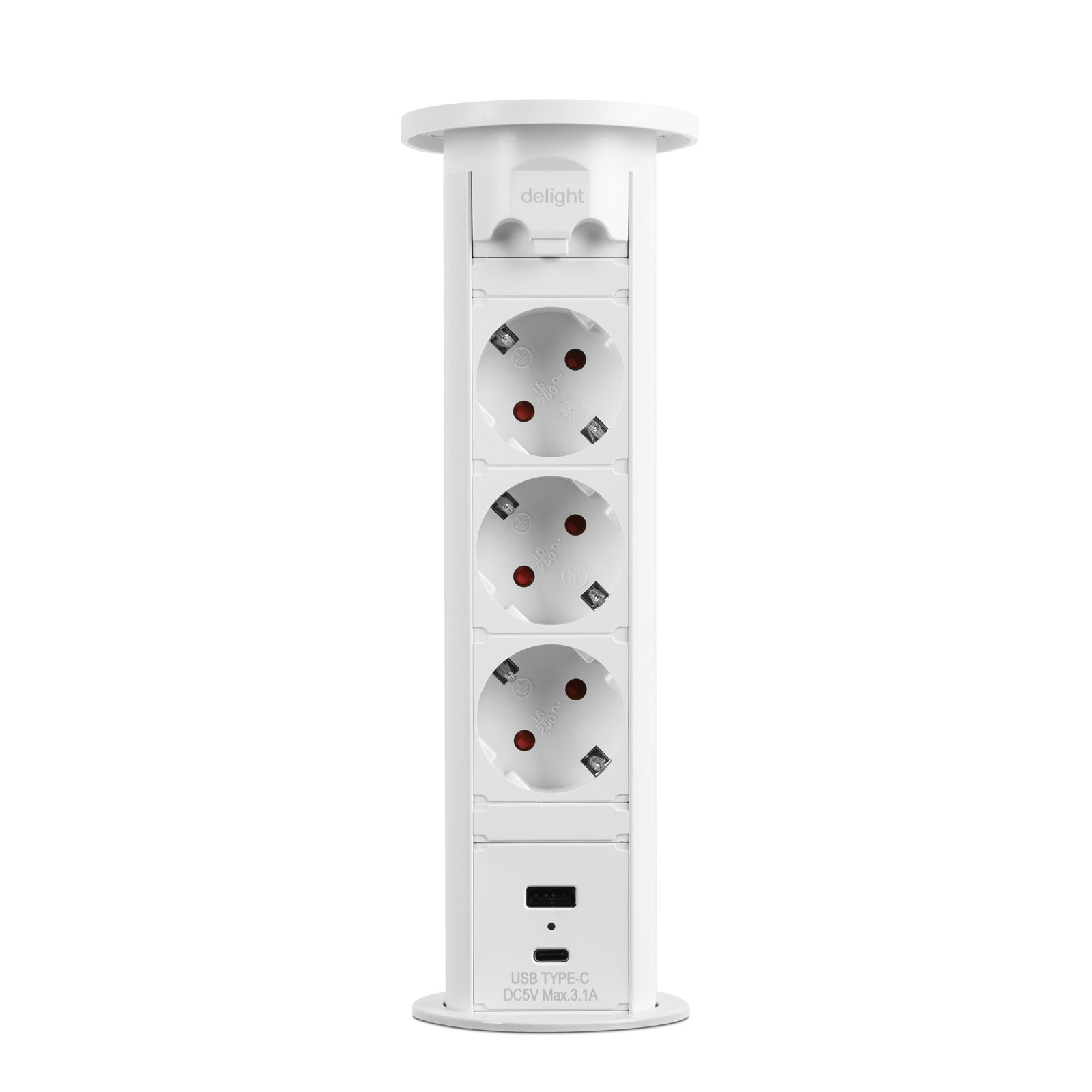 Izvlečni motorizirani razdelilec 3 vtičnice + 2x USB (3,1 A) bel