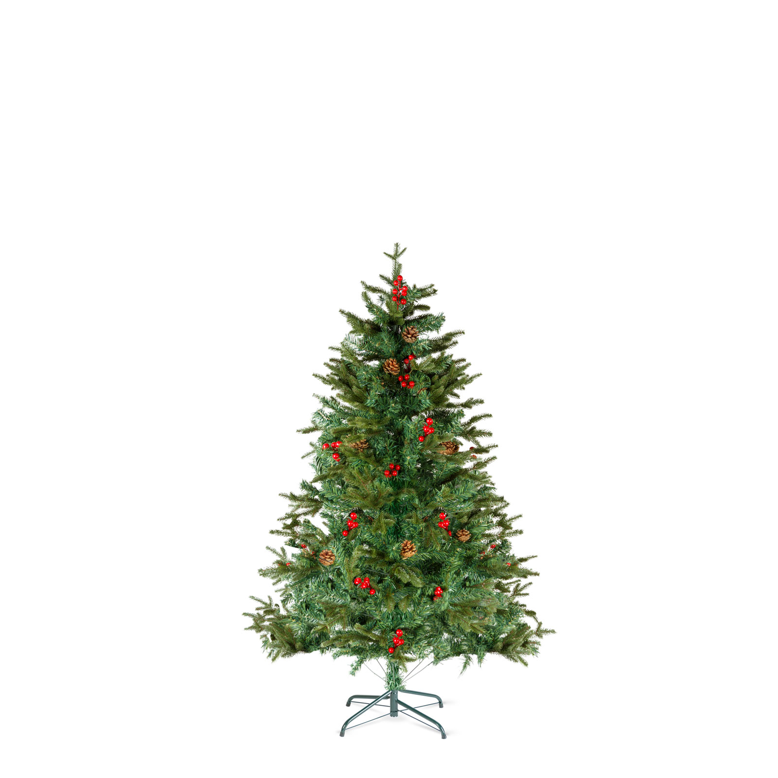 Umetna božična jelka – 120 cm – PE / PVC – z rdečimi jagodami
