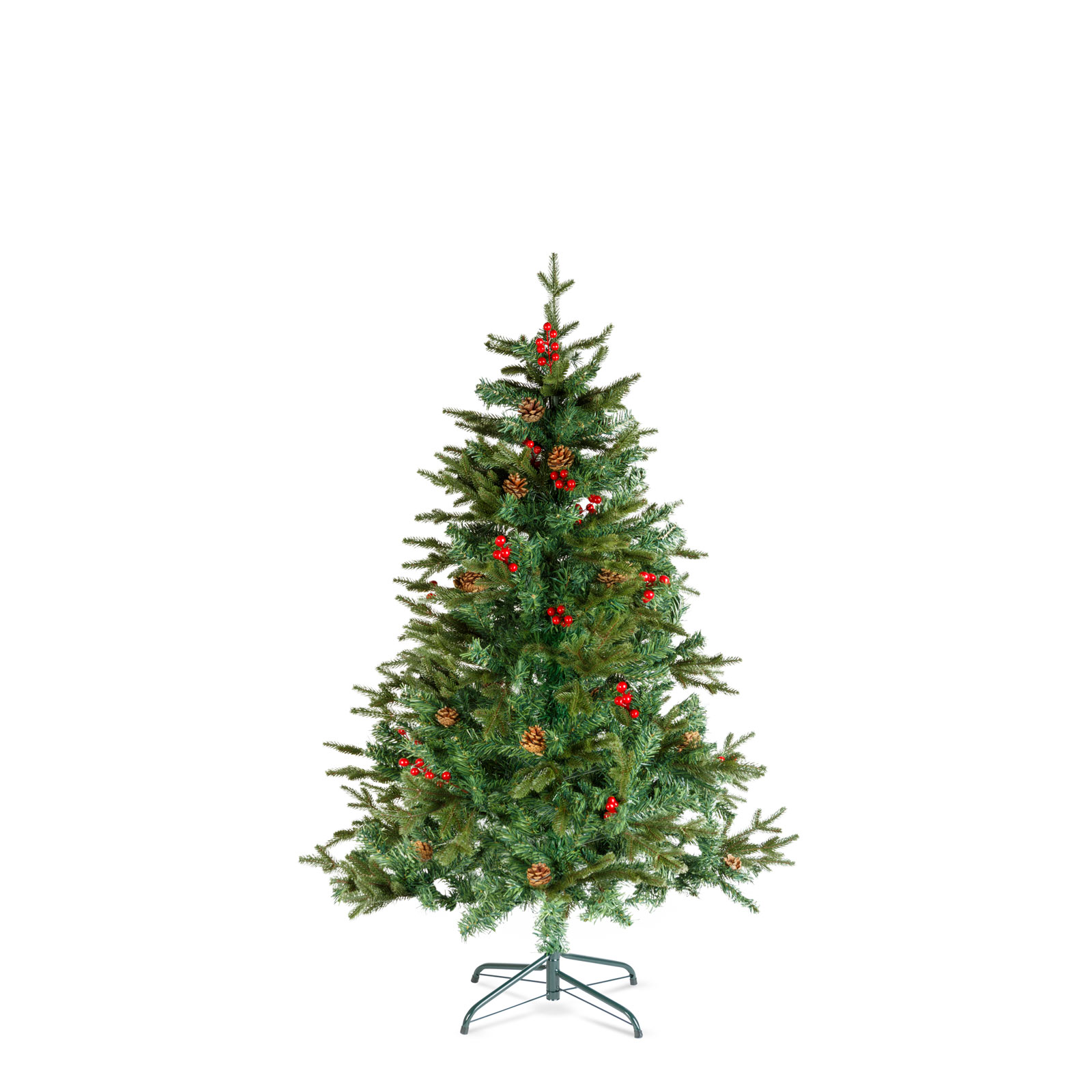 Umetna božična jelka – 150 cm – PE / PVC – z rdečimi jagodami