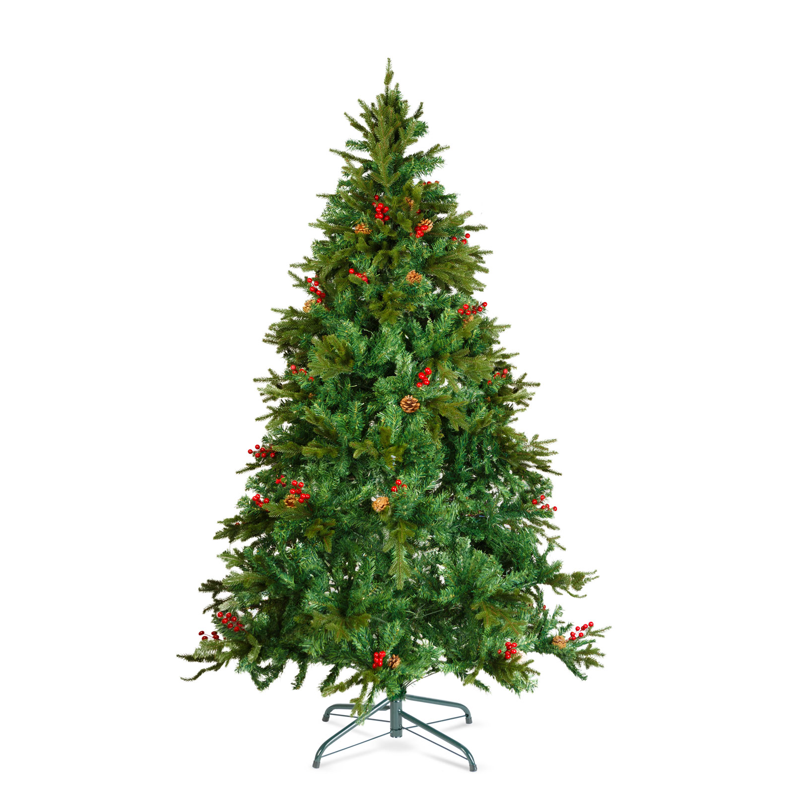Umetna božična jelka – 210 cm – PE / PVC – z rdečimi jagodami