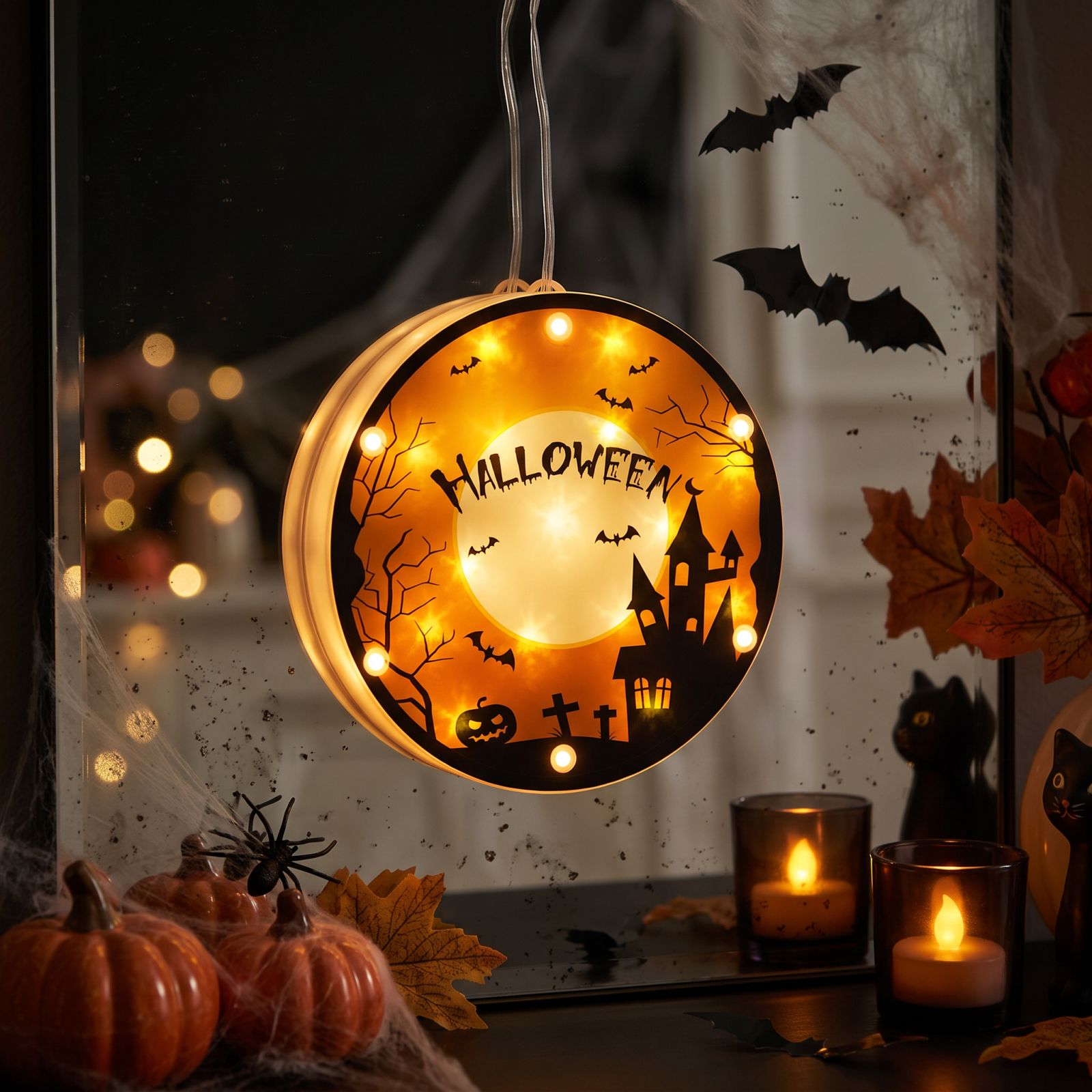 3D dekoracijska svetilka s 14 toplo belimi LED diodami z motivom na baterije za noč čarovnic - Halloween
