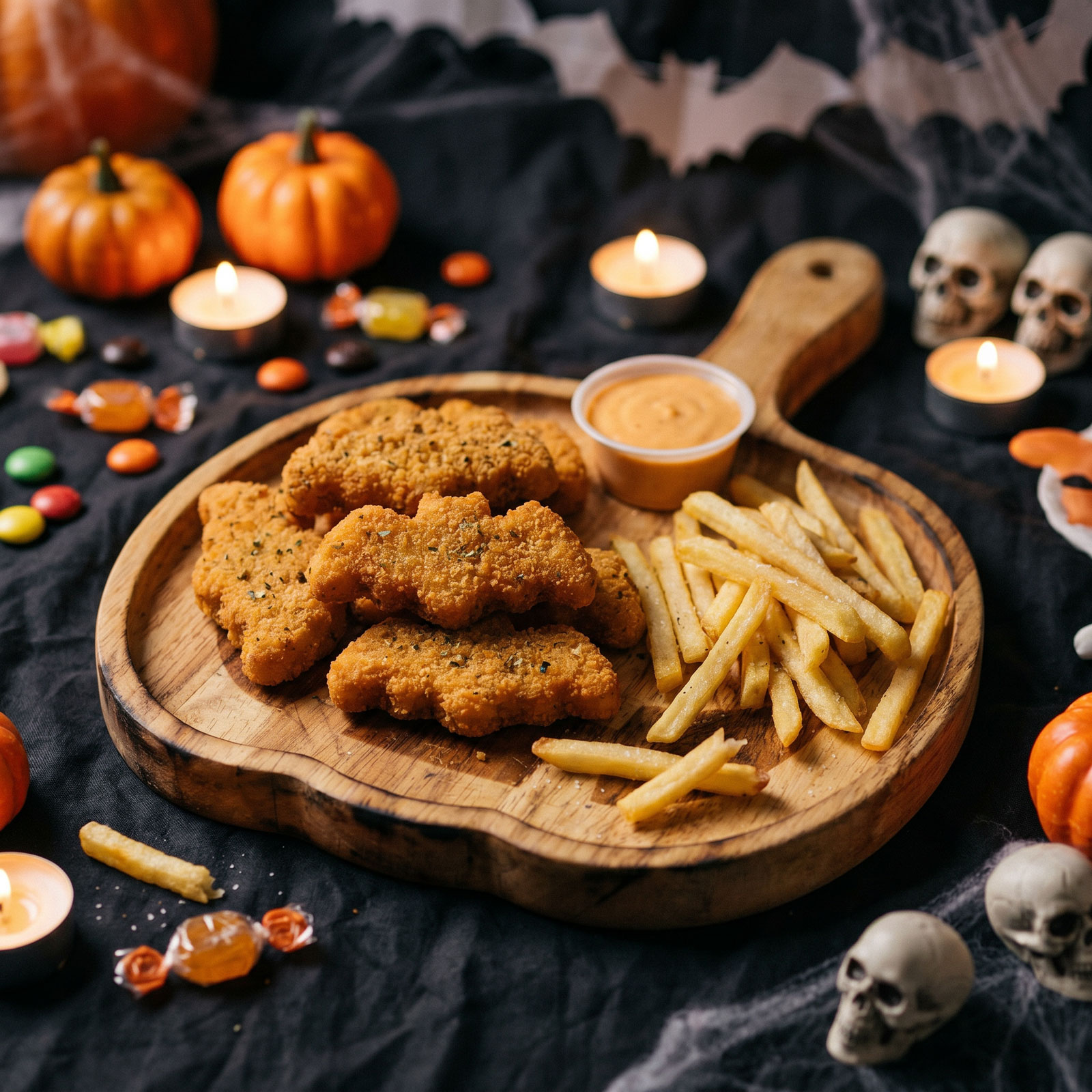 Lesena servirna deska z ročajem za noč čarovnic - Halloween v obliki buče